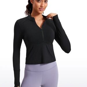Crz Yoga Brushed Half Zip Cropped Long Sleeve